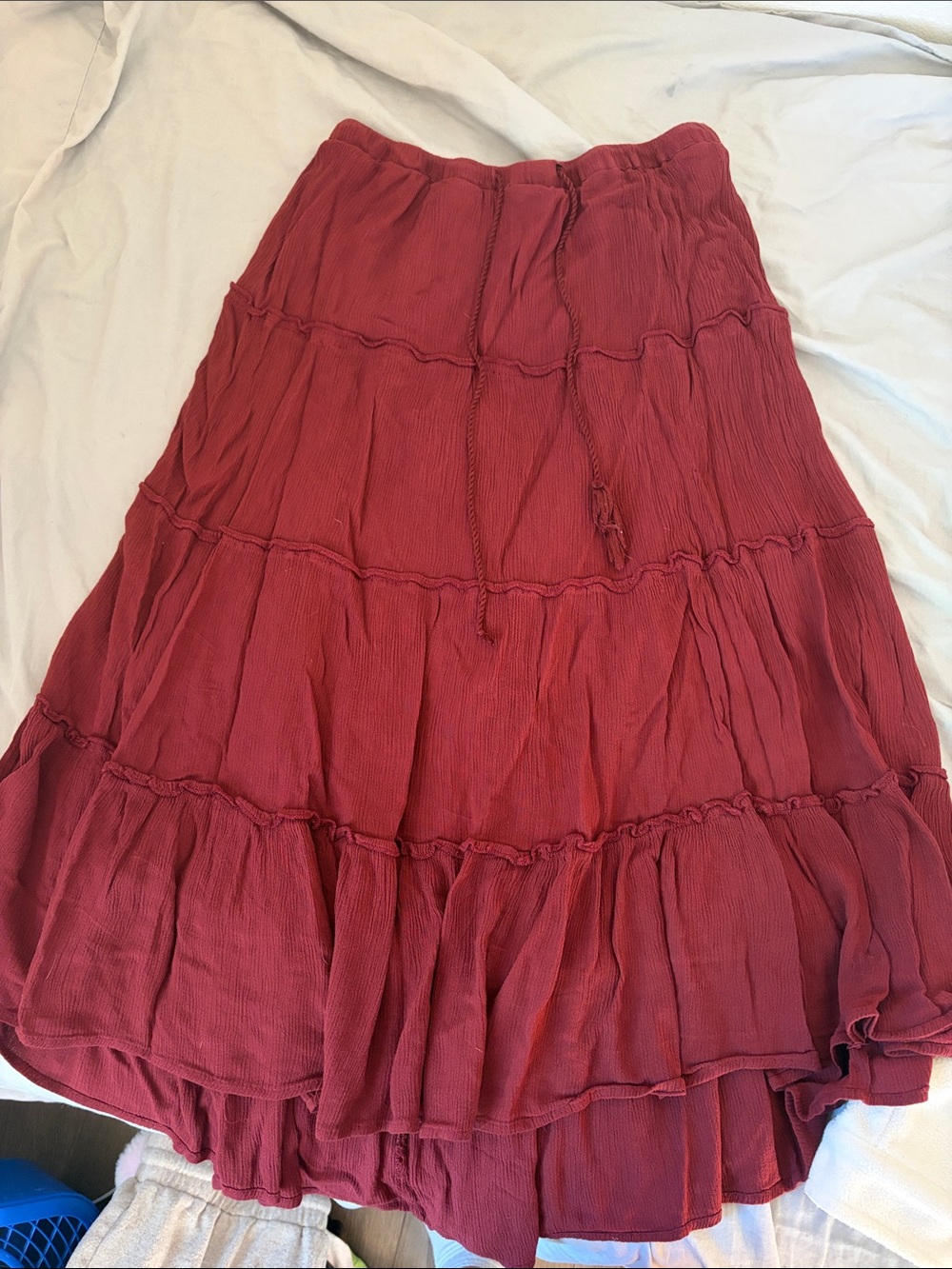 Women's Tiered Midi Skirt in Deep Red